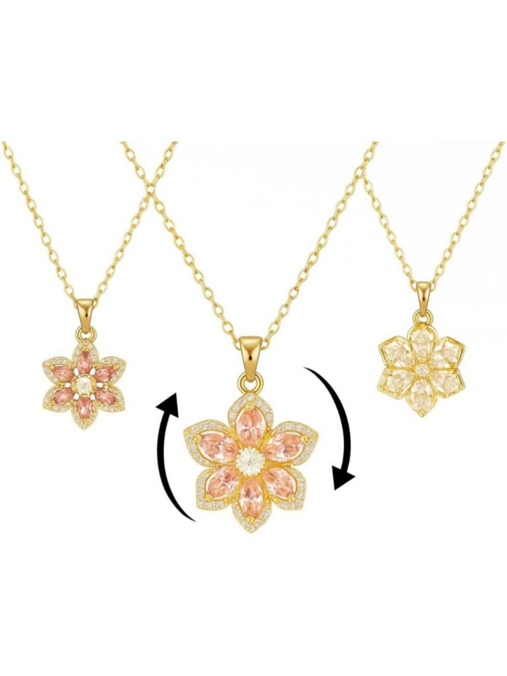 Dainty Flower Fidget Necklace Set - 3-Pack Adjustable Chain, Crystal Spinner